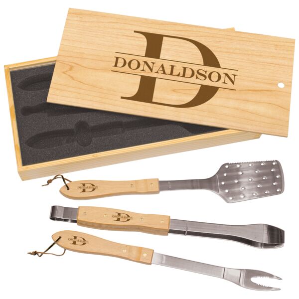 3-Piece BBQ Set in Wooden Pine Box Thumbnail
