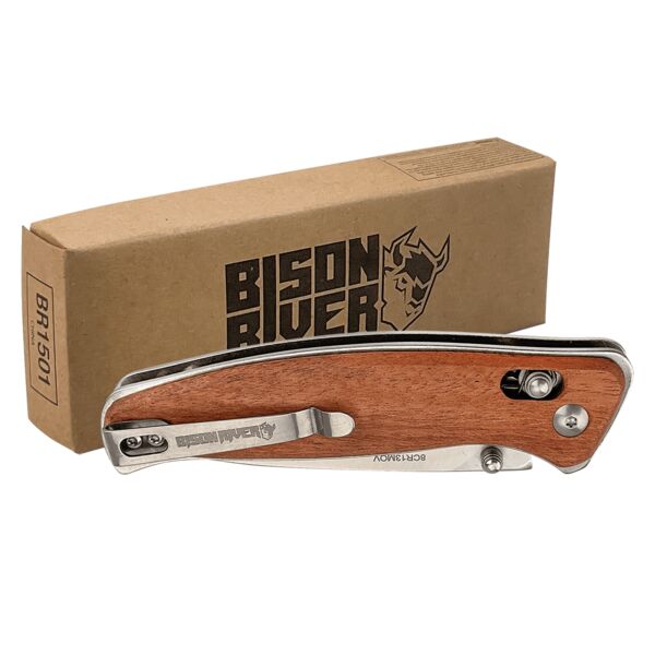 Bison River 4 1/2" Wood Button Lock Folding Knife Thumbnail