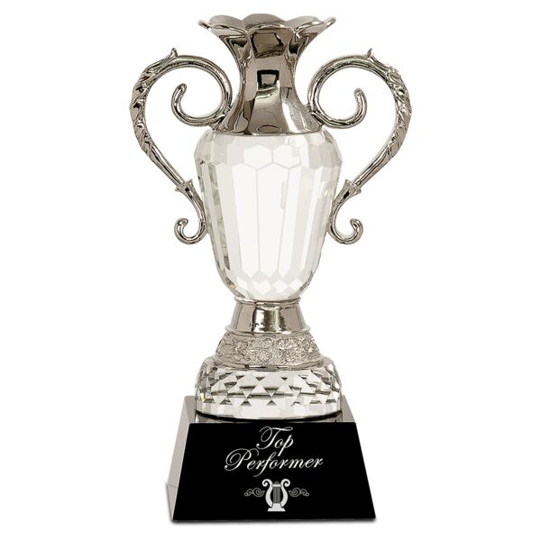 10" Crystal Cup with Metal Handles on Pedestal Base Thumbnail