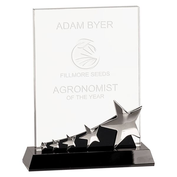 8" Rectangle Crystal with Stars on Pedestal Base Thumbnail