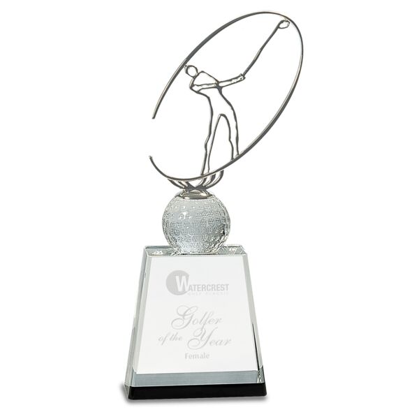 11" / Crystal Golf Award with Metal Oval Figure Thumbnail