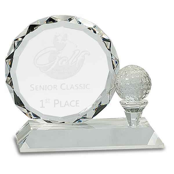 5 1/4" Round Facet Crystal with Golf Ball on Pedestal Base Thumbnail