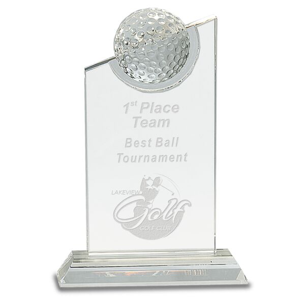 8" Crystal with Inset Crystal Golf Ball on Base Thumbnail