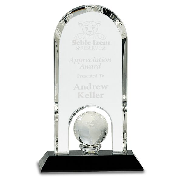 8 3/4" Crystal Dome with Inset Globe on Pedestal Base Thumbnail