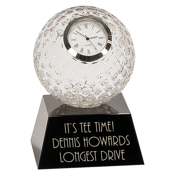 5" Crystal Golf Ball Clock with Pedestal Base Thumbnail
