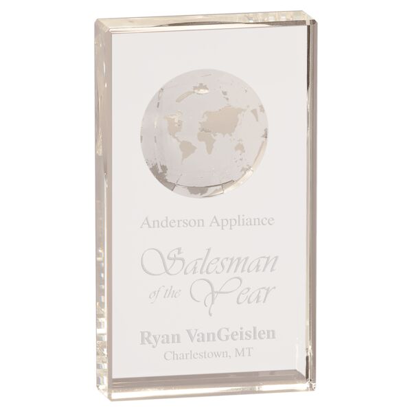7" Crystal Rectangle with Globe Etching Thumbnail