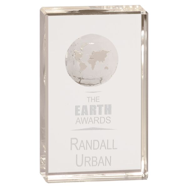 5" Crystal Rectangle with Globe Etching Thumbnail