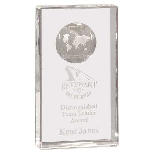 8" Crystal Rectangle with Globe Etching Thumbnail