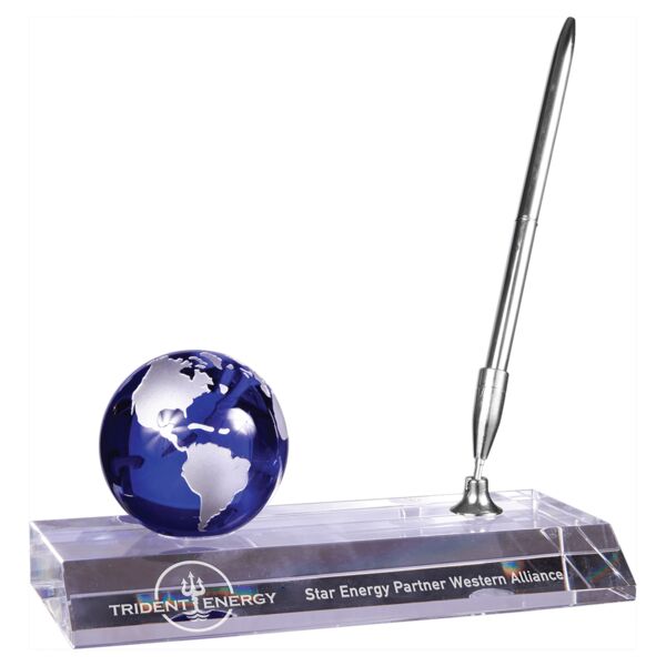 7" x 3" Crystal Globe with Base and Pen Thumbnail