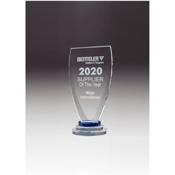 5 3/8" x 10 1/4" Chalice Series Sapphire Glass Award with and Glass Pedestal Base Thumbnail