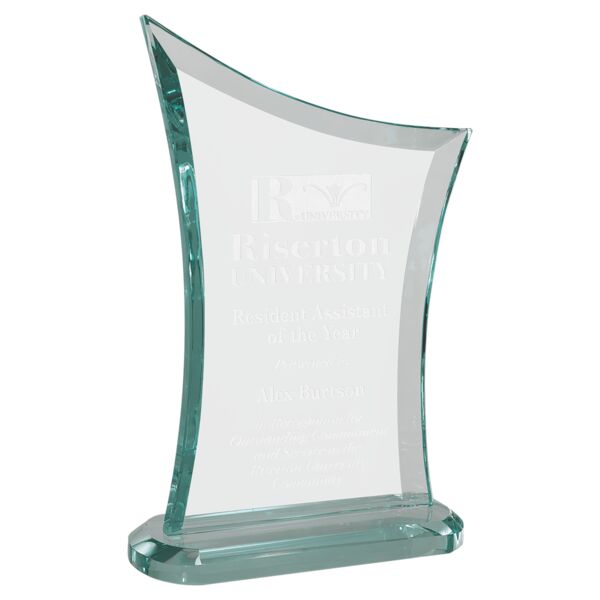 6 3/4" x 9 3/4" Contemporary Jade Glass Award with Oval Shaped Base Thumbnail