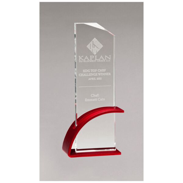3 7/8" x 10 1/8" x 1/2" Thick Contemporary Glass Award, Arched Base with Matte Metallic Finish Thumbnail