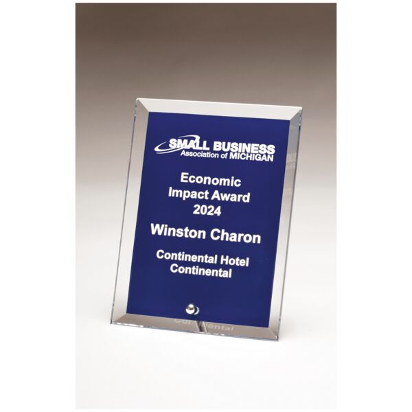 5" x 7" Thick Glass Plaque with Painted Background, Silv er Plated Easel Post Thumbnail