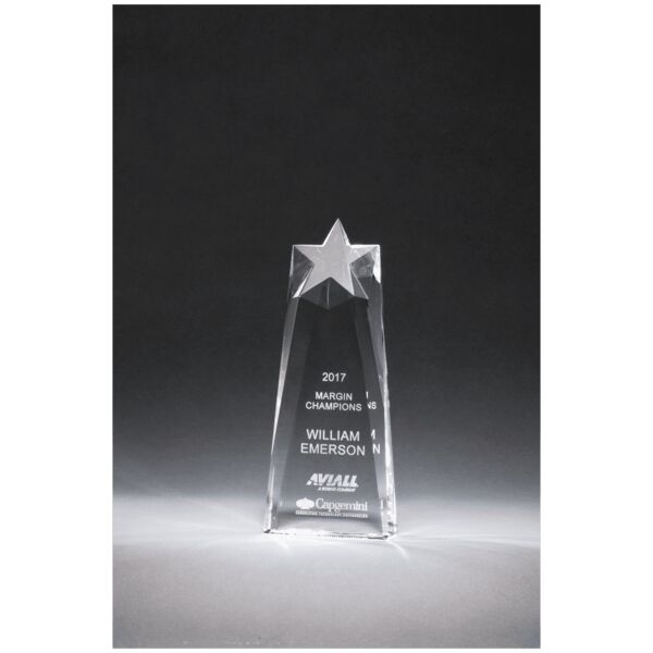 4" x 9 1/2" x 1 1/2" (Tapered) Star Trophy Carved From a Block of Crystal Thumbnail