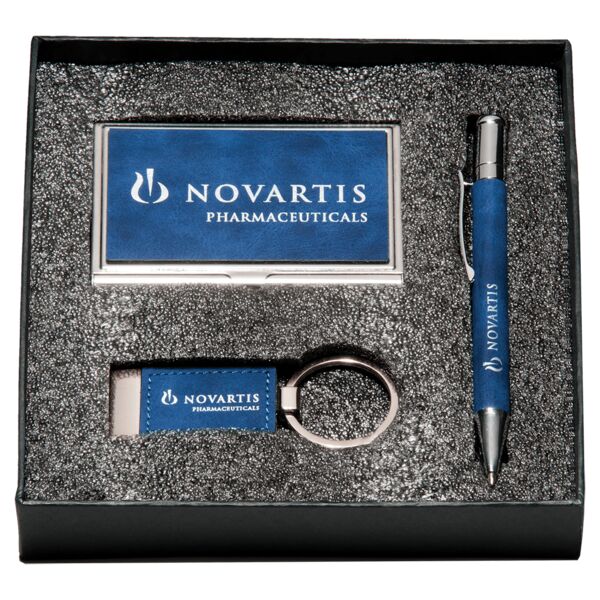 Marbleized Leather Gift Set/Pen, Keychain, Business Card Holder Thumbnail