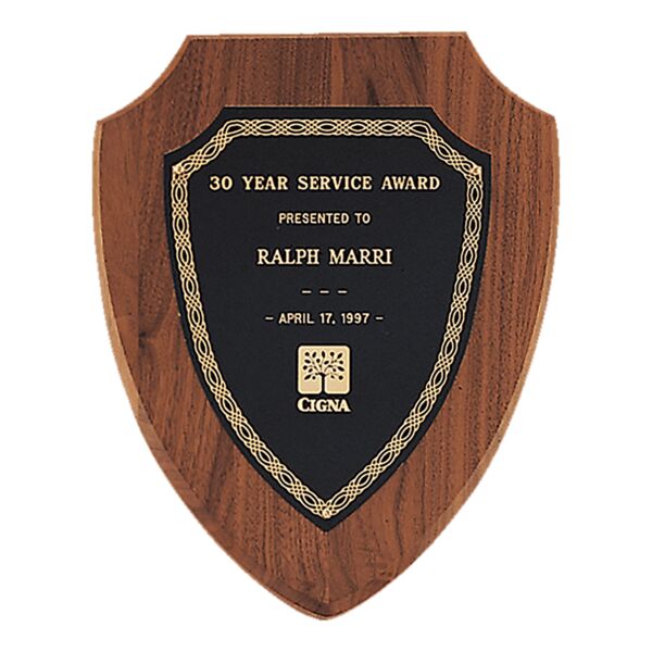 8 1/2" x 10 1/2" Jewelers Laserable Border Shield Plate on an American Shield Plaque- Sheffield Series Thumbnail