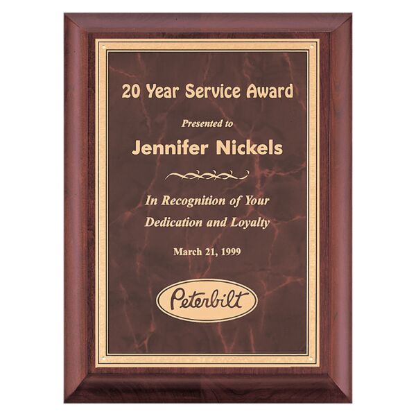 9" x 12" Hand Rubbed Finish Plaque with Ruby Marble Border LaserFX Plate Thumbnail
