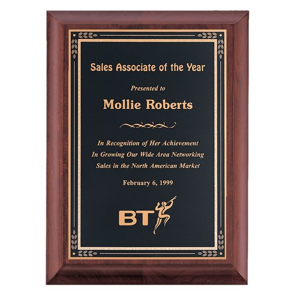 9" x 12" Hand Rubbed Finish Plaque with Florentine Border LaserFX Plate Thumbnail