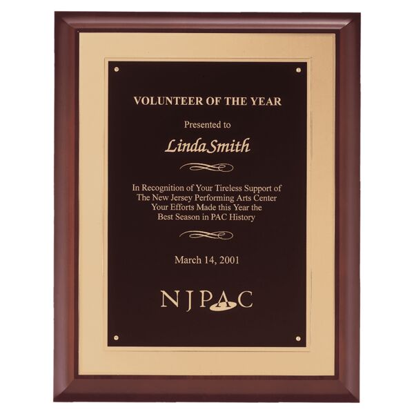 11" x 14" Hand Rubbed Finish Plaque with Laserable Brass Plate on a Embossed Back Plate Thumbnail