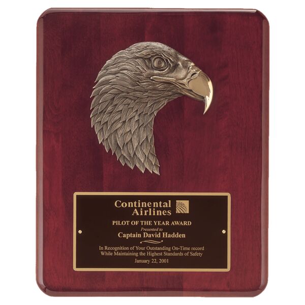 8" X 10 1/2" Piano Finish Plaque with Finely Detailed Eagle Head Casting with Laserable Brass Plate Thumbnail