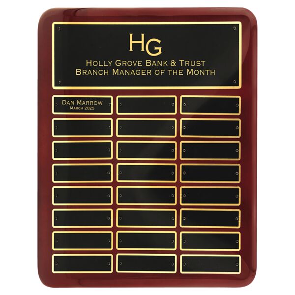 12" x 15" Piano Finish 24 Plate Perpetual Plaque with Laserable Brass Plates Thumbnail