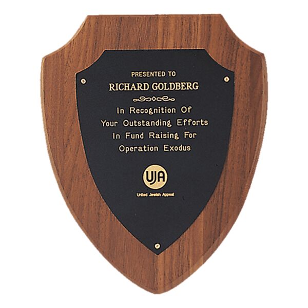 6" x 7 1/2" Jewelers Laserable Border Shield Plate on an American Shield Plaque- Sheffield Series Thumbnail