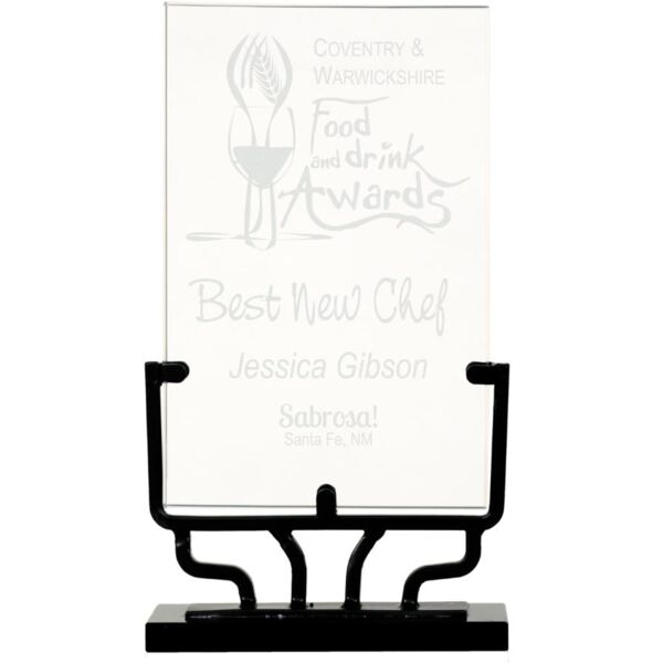 8 1/2" Vertical Rectangle Vintage Glass with Iron Base Thumbnail