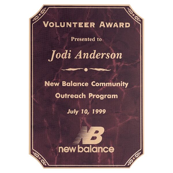 5 1/4" x 6 1/4" Airflyte Brass Plated Steel Ruby Marble Clipped Corner Plate with Border Thumbnail