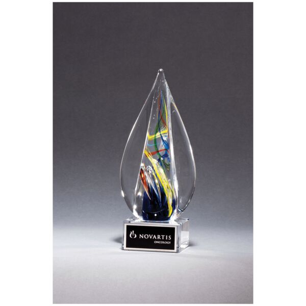 7 1/8" Flame Art Glass on Glass Base with Laserable Aluminum Plate Thumbnail