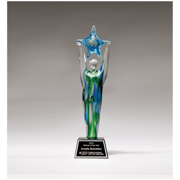 11 1/2" Star Achiever Art Glass on Glass Base with Laserable Aluminum Plate Thumbnail