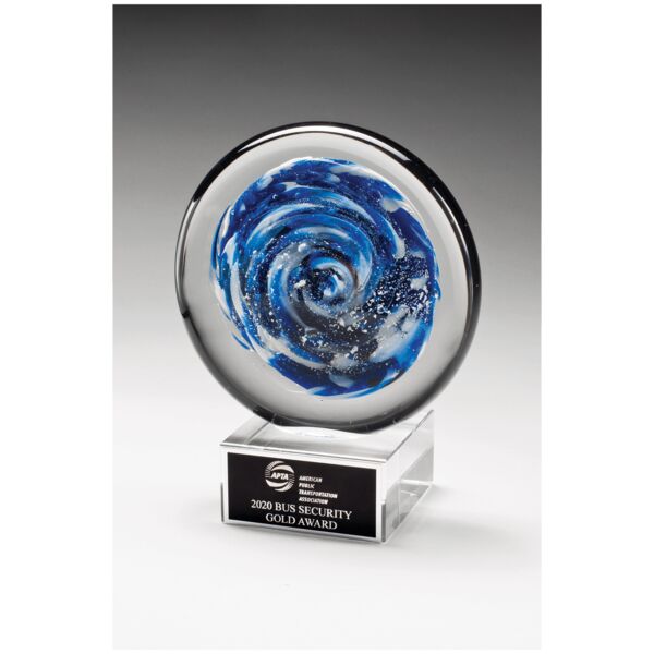 7" and Disc Art Glass on Glass Base with Laserable Aluminum Plate Thumbnail