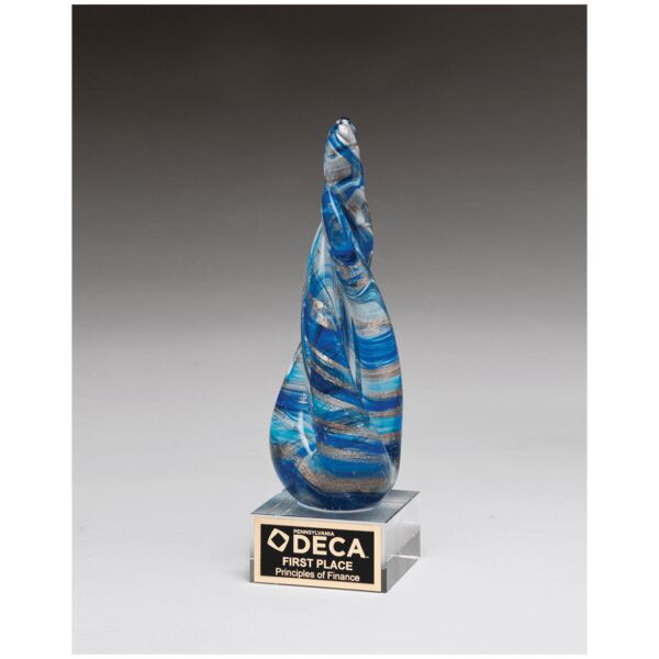 8 3/4" Twist & Art Glass with Metallic Accent on Glass Base and Laser Aluminum Plate Thumbnail